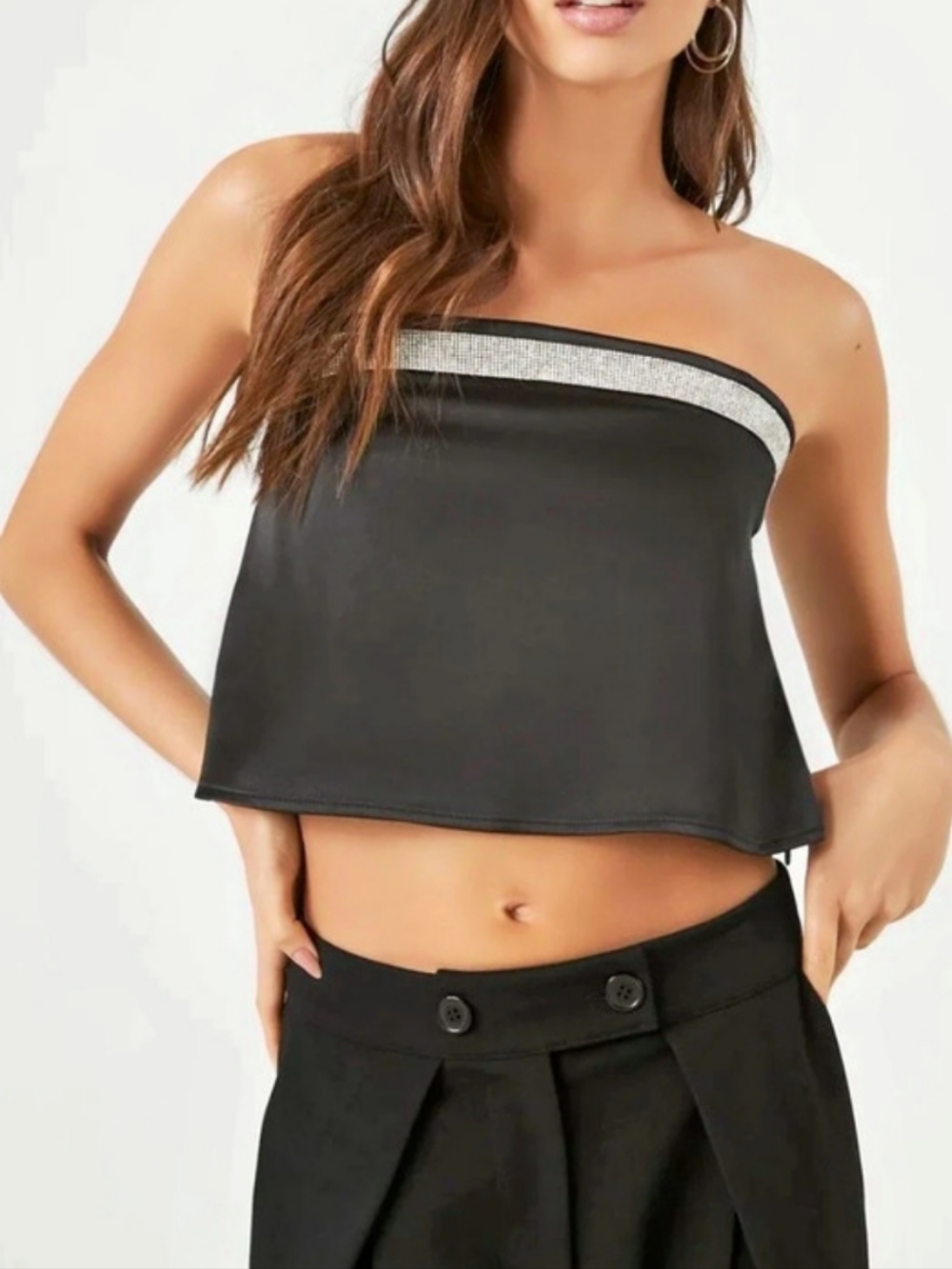 Black & Silver Strapless Crop Top